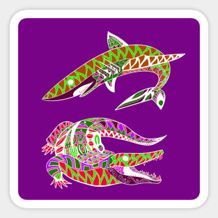 shark and alligator ecopop wild animals art Sticker